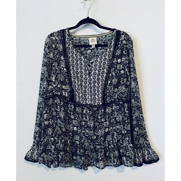 Knox Rose Top Womens XXL Floral Ruffle Hem Crochet Trim Gold Metallic Boho - Picture 1 of 7